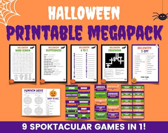 Megapack med utskrivbara Halloween-spel - Den ultimata samlingen av utskrivbara Halloween-spel | 14 Halloween-festspel | Halloween-spel för hela familjen