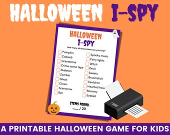 Halloween I-spy | Printable scavenger hunt game | Kids Halloween ideas | Halloween party game | Family Halloween game | Halloween at home