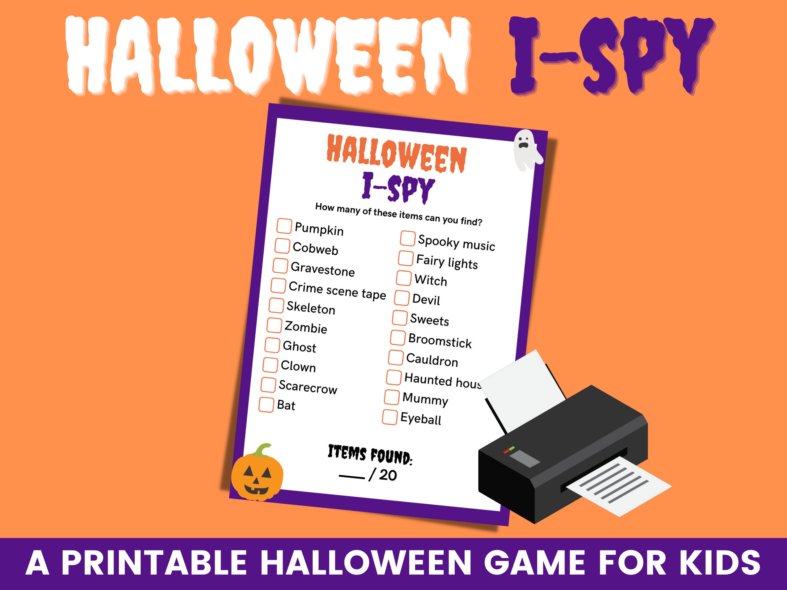 Halloween I spy Printable Scavenger Hunt Game Kids Etsy