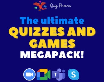 Quizzes and games megapack | Online or in person fun | Family games | Play in person or on Zoom, Skype, Google meet and Microsoft Teams