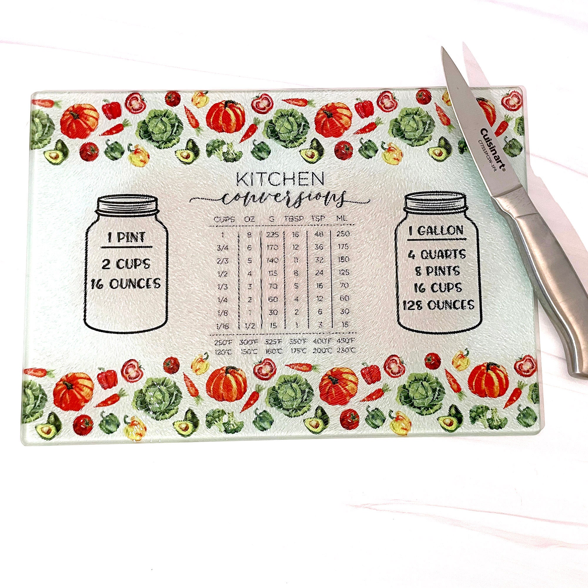 Cutting Board with Cooking Conversions and Measurements. Great Etsy