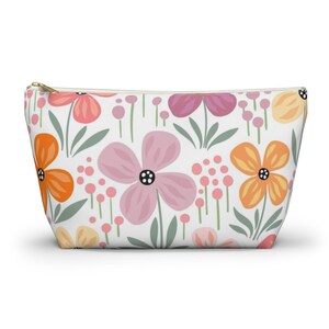 Cute Floral Makeup Bag, Colorful Flowers Accessory Pouch w T-bottom, Cute Cosmetic Bag, Multipurpose Pouch, Mom Gift, Gift for daughter