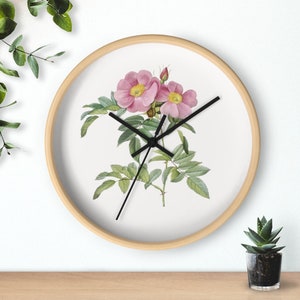 Pink Rose Watercolor Art Aesthetic Wall Clock, 10 Inch Non Ticking Silent Decorative Round Wall Clock