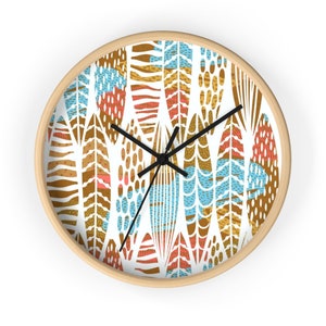 Abstract Leaf Print Aesthetic Wall Clock, 10 Inch Non Ticking Silent Decorative Round Wall Clock