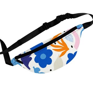 Blue Floral Fanny Pack, Flower Pattern Crossbody Sling Bag, Floral Travel Purse, Waist Pack, Hip Bag, Bum Bag, Back Bag