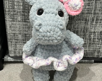 Pretty Ballerina Hippo Crochet Plush - Hippo Plushie - Ballet Hippo - Soft Stuffed Hippo