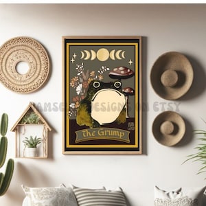 Frosch Tarot Poster Druck, 4 Größen, Hoji Kröte, Tarot Karte, Dark Academia, Dark Cottagecore, Goblincore, Grump, Geschenk für Frosch Liebhaber