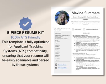 8-Piece Resume Kit | ATS Friendly | Simple, Modern, and Customizable |  Plain Resume & Photo Resume Options | Cover Letter | Interview Prep