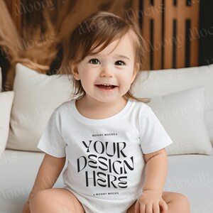 Rabbit Skins 3322 Baby Tshirt Mockup Toddler White Shirt Lifestyle White Tee Baby Girl Model Boho Mock-Up 3322 Infant Aesthetic Blank Mockup