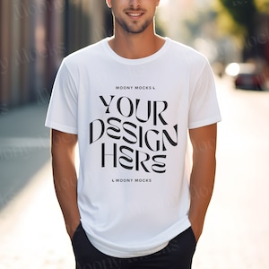 Gildan 5000 Mockup White Tshirt Mockup Male Tshirt Mockup Male Model Mockup White Gildan 5000 Shirt Man Tshirt Lifestyle Mockup Outdoor Mock