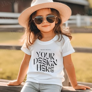 Kids Tshirt Mockup Gildan 5000B Youth White Shirt Kid Model Mock-Up Boho White Tee Bella Canvas 3001Y Child Lifestyle Blank Girl Toddler Tee