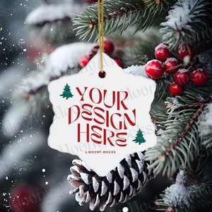 Christmas Ornament Mockup Snowflake Mockup Ceramic Ornament Holiday Mockup Christmas Mockup Blank Snowflake Ornament White Tree Canva Mockup