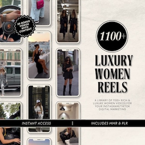 Luxury Women Reels Rich Girl Videos Instagram Faceless Digital Marketing MRR PLR Luxe Lifestyle Reels Bundle Canva IG Social Media Content