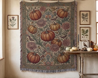 William Morris Autumn Pumpkin Woven Blanket, William Morris Fall Decor, Wall Hanging Tapestry, Spooky Season Couch Throw