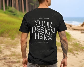 Gildan 5000 Mockup Back Tshirt Mockup Male Shirt Mockup Black Gildan 5000 Back of Shirt Mockup Male Model Mock Lifestyle Beach Outdoor Mock