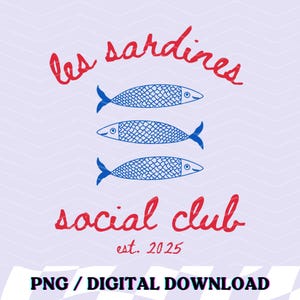 Sardine PNG Dosen-Fisch PNG Fischer Ästhetische Dose Sardine Trendige Küsten PNG Ozean Strand Design Nautische Social Club Retro Sommer Grafik