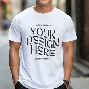 Bella Canvas 3001 White Tshirt Mockup Male Shirt Mockup Male Model Outdoor Mockup White Shirt Mock Man BC3001 Tshirt Aesthetic Lifestyle Tee