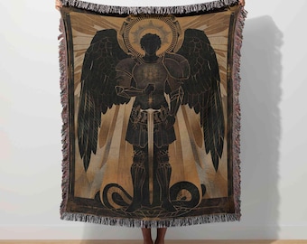St Michael Blanket, Archangel Tapestry, Saint Michael, Gothic Warrior Angel, Christian Throw, Religious Decor, Catholic Faith