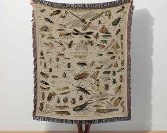 Adolphe Millot Art, Insect Bugs Tapestry, Entomology Gift, Vintage Woven Blanket, Cottagecore Throw