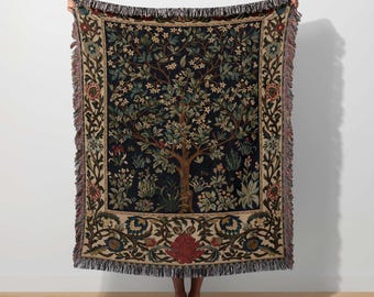 William Morris Blanket, Tree of Life Woven Throw, Floral Textile Botanical Tapestry, Famous Museum Decor