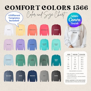 Editable Comfort Colors 1566 Color and Size Chart Sweatshirt Editable Canva Template 1566 Size Guide 1566 Editable Color Chart Shirt Sweater
