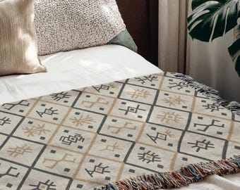 Tribal Aztec Blanket, Southwestern Throw, Rustic Lodge Geometric Home Decor, Boho Moroccan Tapestry, Turkish Cotton Kilim