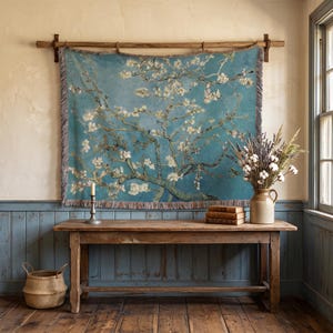 Van Gogh Tapestry, Almond Blossoms Woven Blanket, Vintage Floral Throw, Modern Fine Art Lover Gift