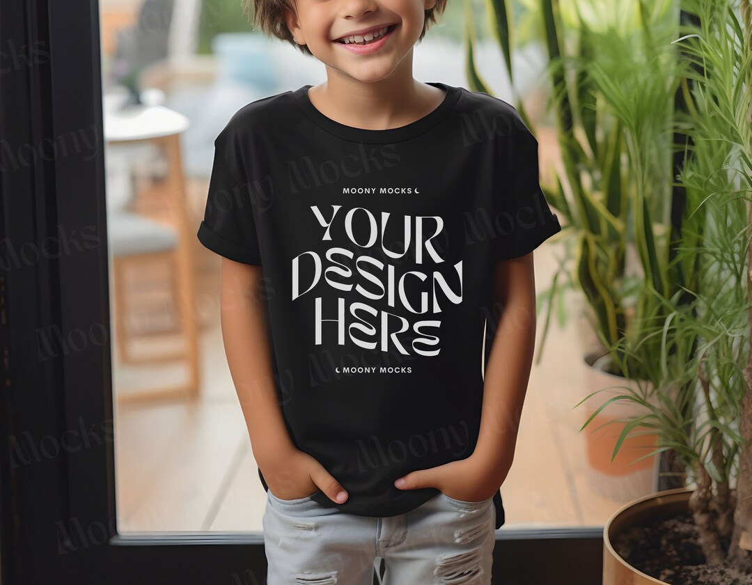 Kids Tshirt Mockup Gildan 5000B Youth Black Shirt Kid Model Mockup
