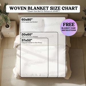 Woven Blanket Size Chart Woven Blanket Care Instructions Woven Card Size Guide Mockup Printify Throw Blanket Sizing Guide MWW Gooten Blanket