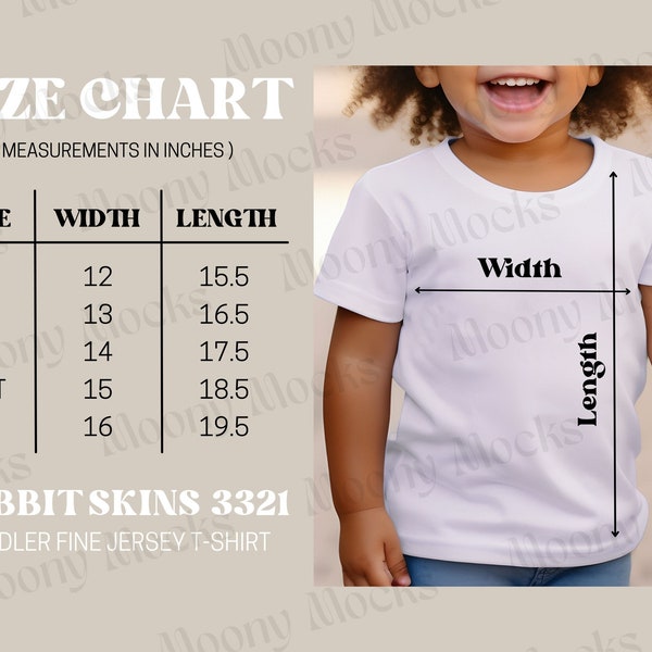 Rabbit Skins 3321 Toddler Size Chart RS 3321 Kids Size Chart Mockup Tshirt RS3321 Measurements Child Size Guide Children Rabbit Skins Sizing