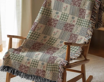 Floral Patchwork Baby Blanket, Farmhouse Nursery Woven Throw, Gift for Mom Grandma, Grandmillennial Decor, Shabby Chic Quilt