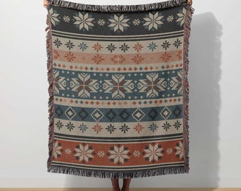 Cozy Hygge Woven Blanket, Scandinavian Nordic Throw, Scandi Winter Lodge, Rustic Cabin Decor Gift