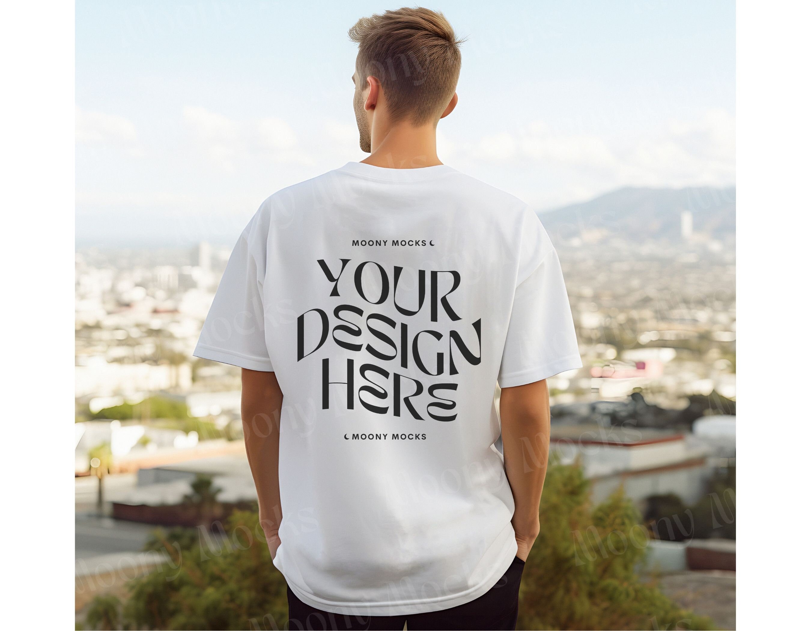 Gildan 5000 Mockup Back Tshirt Mockup Men Shirt Mockup White Gildan 5000 Back of Shirt Mockup Male Model Mock White Lifestyle Outdoor Trendy