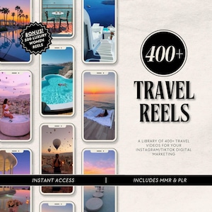 Travel Reels Vacation Videos Instagram Faceless Digital Marketing MRR PLR Beach Luxury Lifestyle Reels Bundle Canva IG Social Media Content