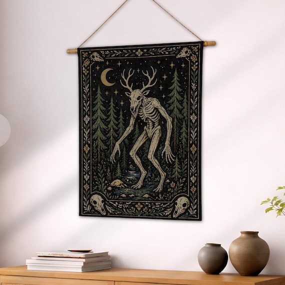 Wendigo Cryptid Decor, Weirdcore Blanket, Gothic Wall Tapestry, Spooky HalloweenThrow , Gothic Skeleton Witchy Art