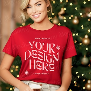 Gildan 5000 Red Christmas Mockup Tshirt Mock up Red Gildan 5000 Holiday Mockup Winter Red Mockup Gildan 5000 Mockup Christmas Shirt Tee POD