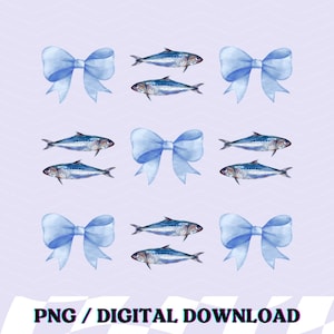 Coquette Sardine PNG Tinned Fish PNG Fisherman Aesthetic Trendy Coastal Sardine Bow Clipart Ocean Beach Vibe Design Summer Nautical Seaside