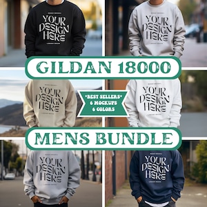 Gildan 18000 Mockup Bundle Felpa Uomo Mockup Bundle Gildan 18000 Bundle Maglione Uomo Girocollo Camicia da esterno Bundle Natura Oversize POD