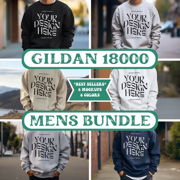 Gildan 18000 Mockup Bundle Sweatshirt Herren Mockup Bundle Gildan 18000 Bundle Pullover Männlich Crewneck Outdoor Shirt Bundle Nature Oversized POD