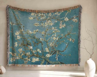Van Gogh Tapestry, Almond Blossoms Woven Blanket, Vintage Floral Throw, Modern Fine Art Lover Gift