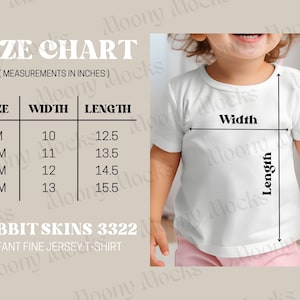 Pelli di coniglio 3322 Tabella delle taglie per neonati RS 3322 Tabella delle taglie per bambini Mockup Tshirt RS3322 Misure Guida alle taglie per bambini Dimensionamento delle pelli di coniglio per bambini