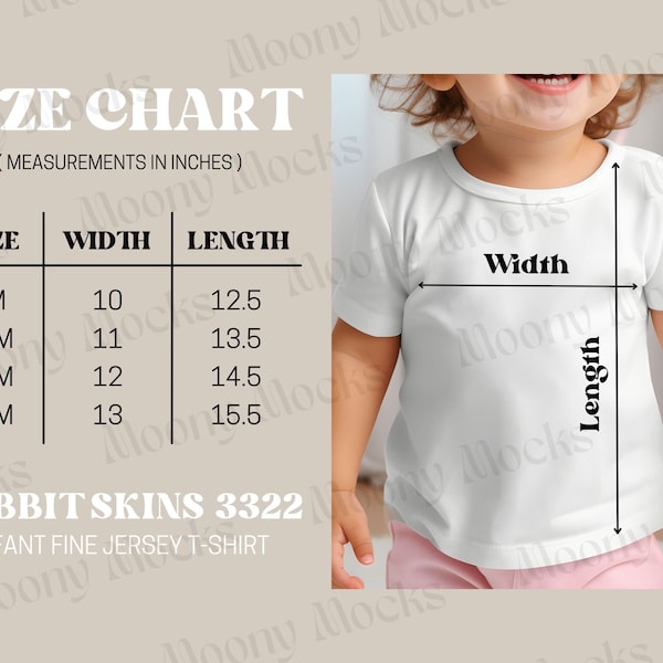 Rabbit Skins 3322 Infant Size Chart RS 3322 Baby Size Chart Mockup Tshirt RS3322 Measurements Child Size Guide Toddler Rabbit Skins Sizing