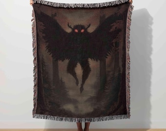 Mothman Blanket, Cryptid Tapestry, Cryptidcore Throw, Gothic Paranormal, Spooky Halloween, Mythical Creature