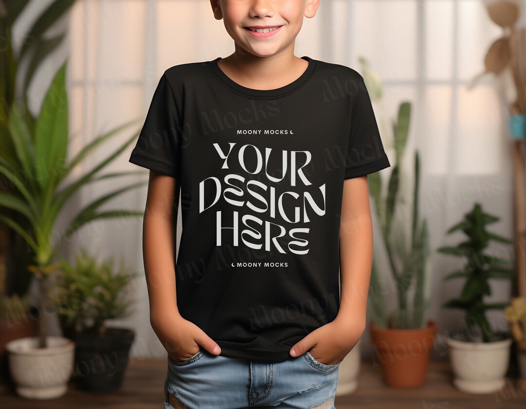 Kids Tshirt Mockup Bella Canvas 3001Y Youth Black Shirt Kid Model Mock