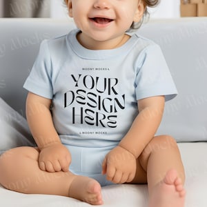 Lapin Skins 3322 Light Blue Mockup Kids Toddler Tshirt Model Shirt Mock-Up Boho Light Blue Tee Blank Child Lifestyle 3322 Rabbit Skin Shirt