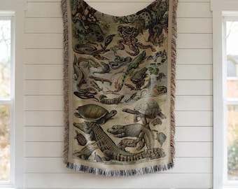 Adolphe Millot Art, Reptile Tapestry, Vintage Woven Blanket, Amphibian Throw, Botanical Wall Print, Herpetology Gift