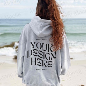 Gildan 18500 Mockup Sport Grey Hoodie Sport Gray Beach Mockup Back of Gildan 18500 Mock Outdoor Sport Gray Boho Oversized Sweater Lifestyle