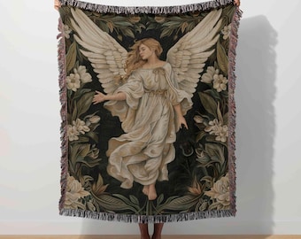 Guardian Angel Woven Blanket, Religious Tapestry, Faith Throw, Christian Angel, Sacred Decor, Catholic Spiritual Art