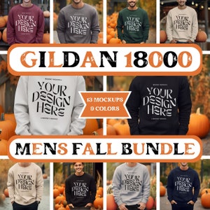 Gildan 18000 Mockup Bundle Sweatshirt Mens Fall Mockup Halloween Gildan 18000 Bundle Sweater Male Model Crewneck Thanksgiving Bundle Shirt