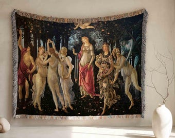Primavera Tapestry, Sandro Botticelli Woven Blanket, Vintage History, Italian Renaissance Art
